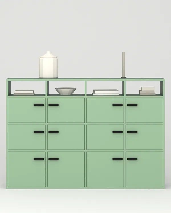 Tủ giày 4 cột 4 tầng · màu ván Xanh rêu + Xanh dịu — tủ 